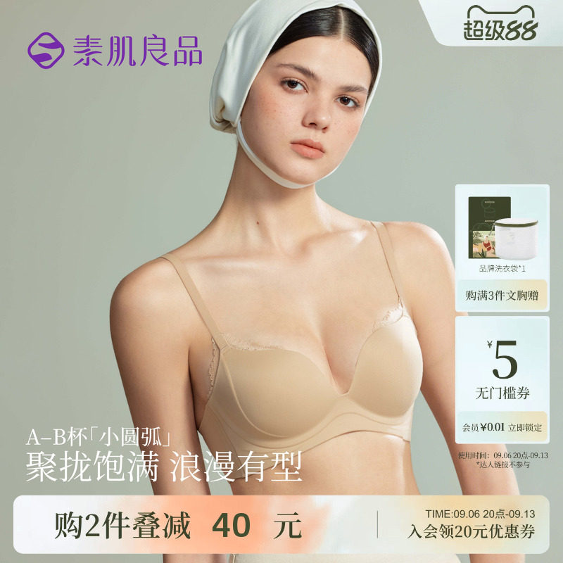小胸聚拢显大蕾丝内衣女无钢圈深V粉底液无痕性感文胸