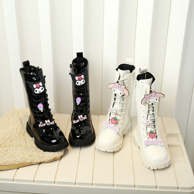 儿童靴子女款亮面靴子2025新款