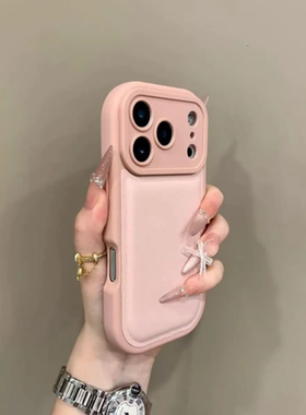 高颜值小众气垫皮质适用于苹果17promax手机壳星宇橙色15网红粉色皮质iPhone16promax女14皮纹13简约12保护壳