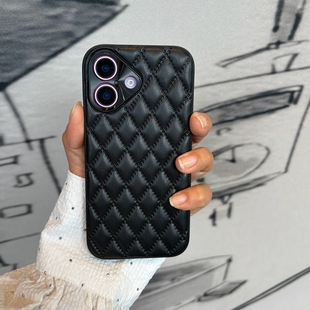 经典 黑香风菱格小羊皮适用苹果16promax手机壳iPhone16高档皮质14pro奢华15promax高级感13pm全包12p保护套11