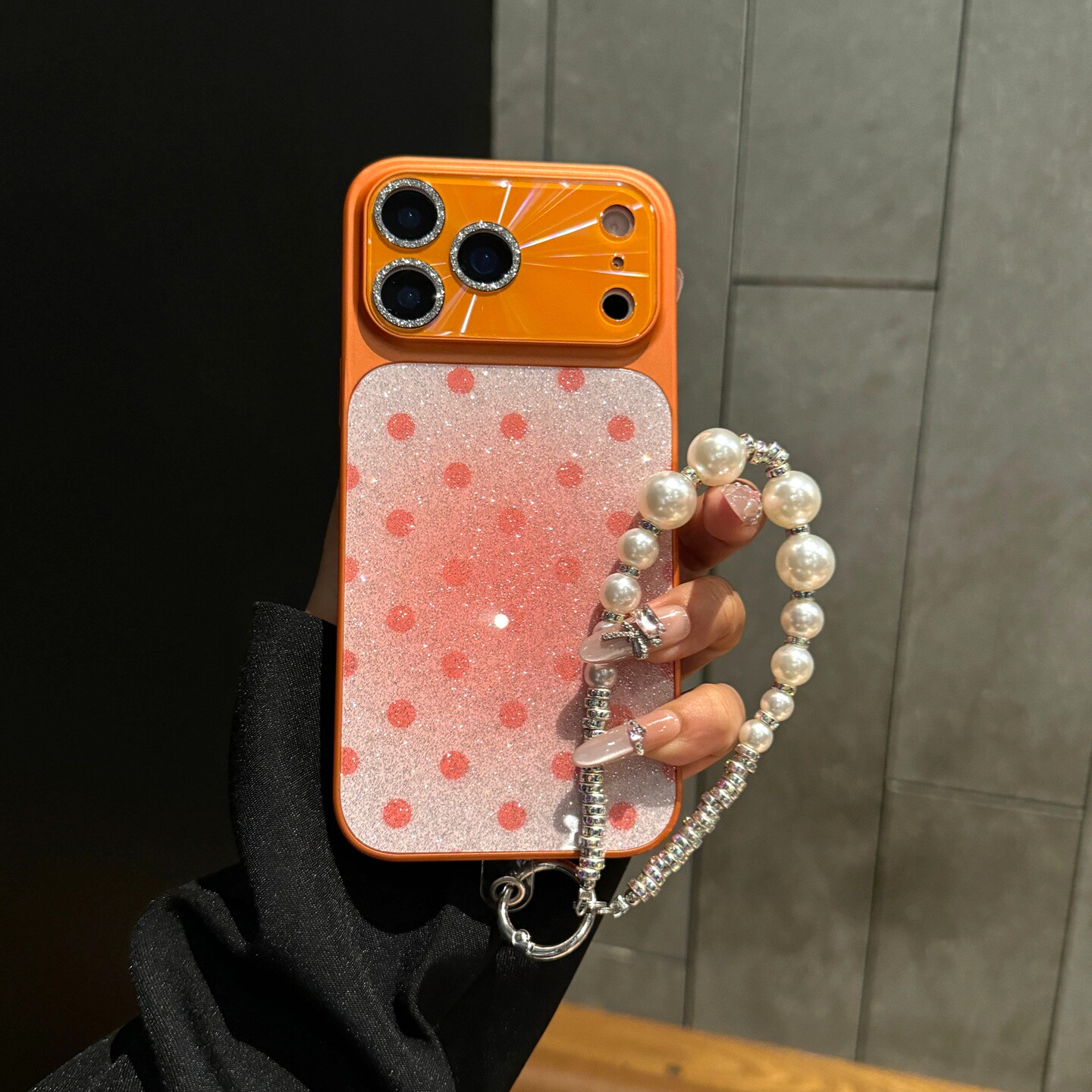 星宇橙闪粉波点iPhone手机壳