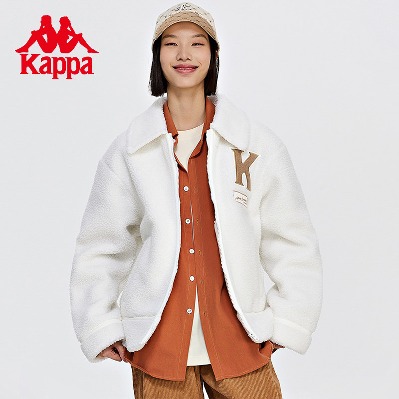 Kappa卡帕经典意大利羊羔绒新款男女字母夹克休闲开衫长袖
