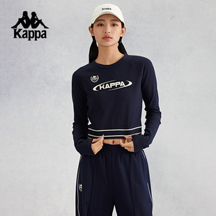 Kappa卡帕背靠背运动卫衣女款2026新款复古圆领套头衫短款长袖t恤