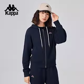 Kappa卡帕背靠背运动外套女款2025新款春秋纯棉连帽针织开衫卫衣