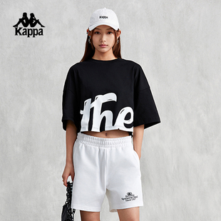 夏季 Kappa卡帕黑色短袖 字母印花T恤休闲圆领运动半袖 女美式 新款