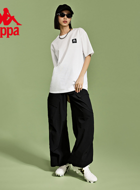 卡帕Kappa 伞兵裤2025款女双层高腰运动长裤多口袋黑色休闲卫裤