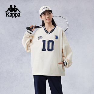 Kappa卡帕背靠背运动卫衣女款2026新款复古V领套头衫透气上衣男款