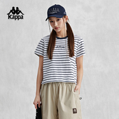 Kappa卡帕短袖 K0E42TD89 半袖 2026新款 女运动条纹休闲T恤撞色夏季