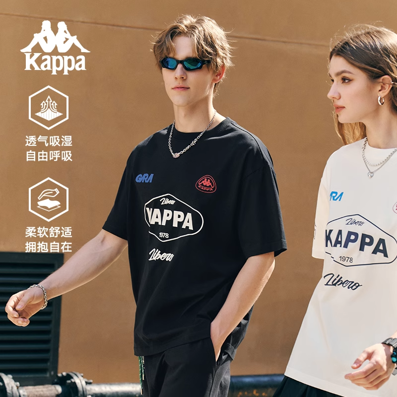 Kappa卡帕背靠背运动短袖情侣2025新款夏季纯棉t恤男休闲上衣女款
