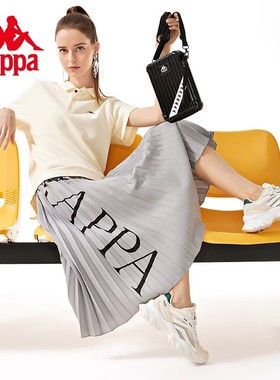 卡帕Kappa 1916经典复古长裙新款女夏高腰百褶裙A字大裙摆长裙