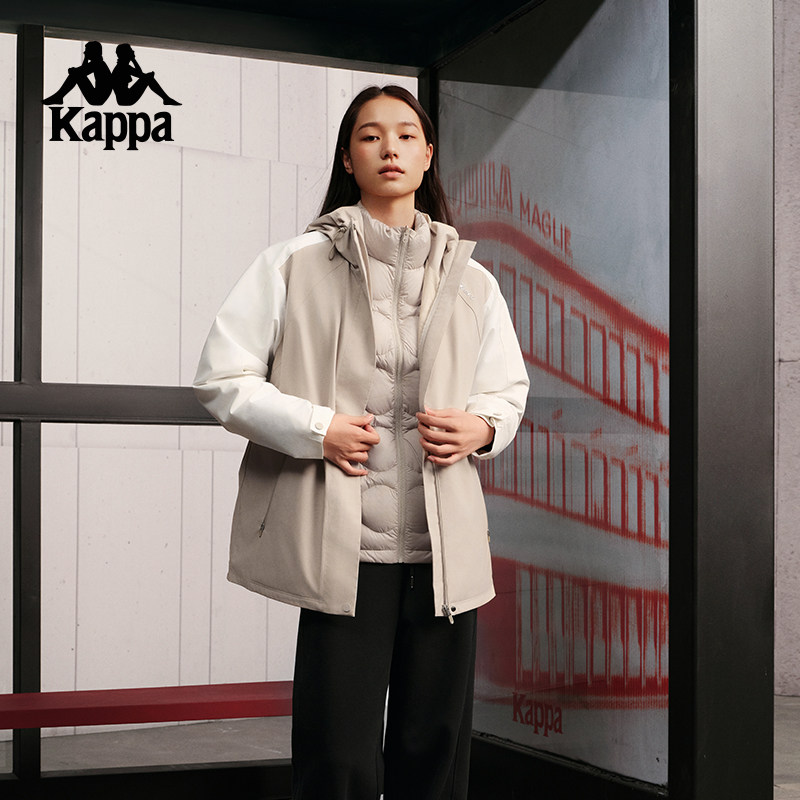 Kappa卡帕背靠背防泼水防油污三合一风衣羽绒服保暖防寒运动外套,运动服/休闲服装,运动羽绒服,淘宝优惠券,粉丝福利购,淘宝优惠卷