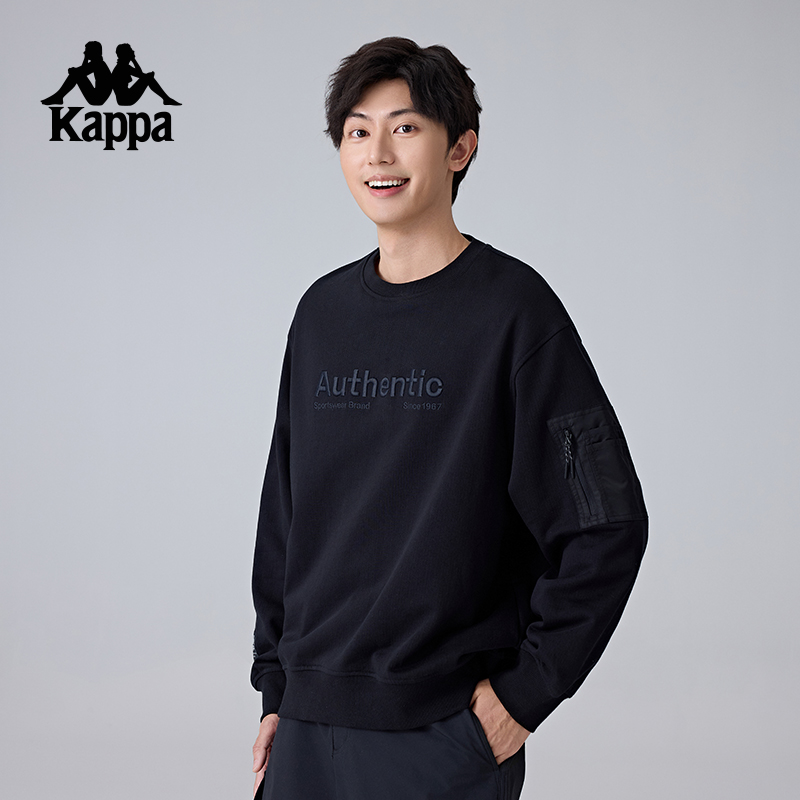 Kappa卡帕背靠背运动卫衣男新款圆领休闲针织套头衫纯棉长袖上衣
