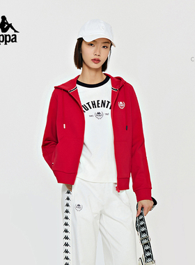 kappa卡帕背靠背运动开衫春季新款卫衣帽衫休闲长袖撞色跑步外套