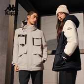 Kappa卡帕背靠背运动羽绒服男新款 复古防风连帽外套女保暖防寒服
