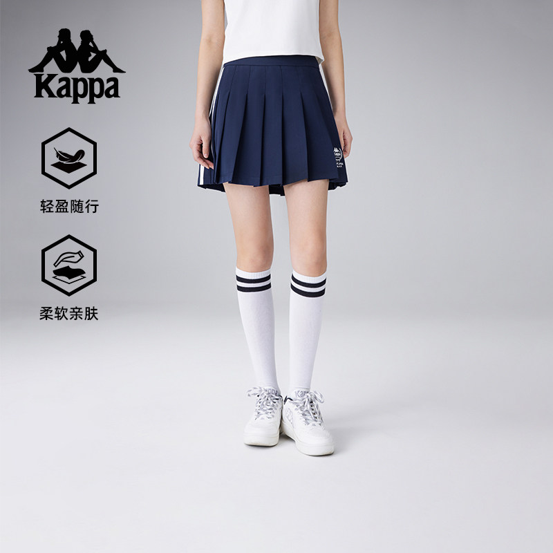 Kappa卡帕学院风百褶半身裙夏季女装复古网球运动短裙韩系背靠背