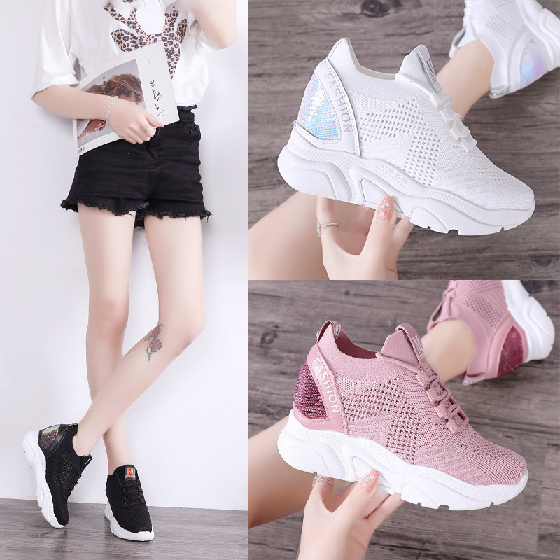 The increase in Women's Shoes 2019 Net Red Sequins White Single shoes ventilation leisure time gym shoes Versatile The thickness of the bottom Mesh shoesin the Women's Shoes, Low shoes  category - from Buy2taobao.com to provide professional Taobao agent buy service