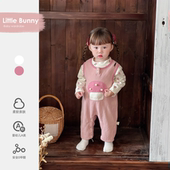 女宝宝套装 婴儿分体衣服外出春装 超好看春季 洋气小T恤背带连体裤