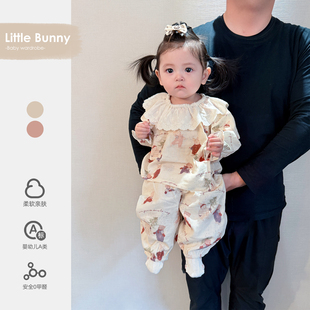 女宝宝家居服套装春秋款婴幼儿上衣裤子分体两件套小月龄衣服春装