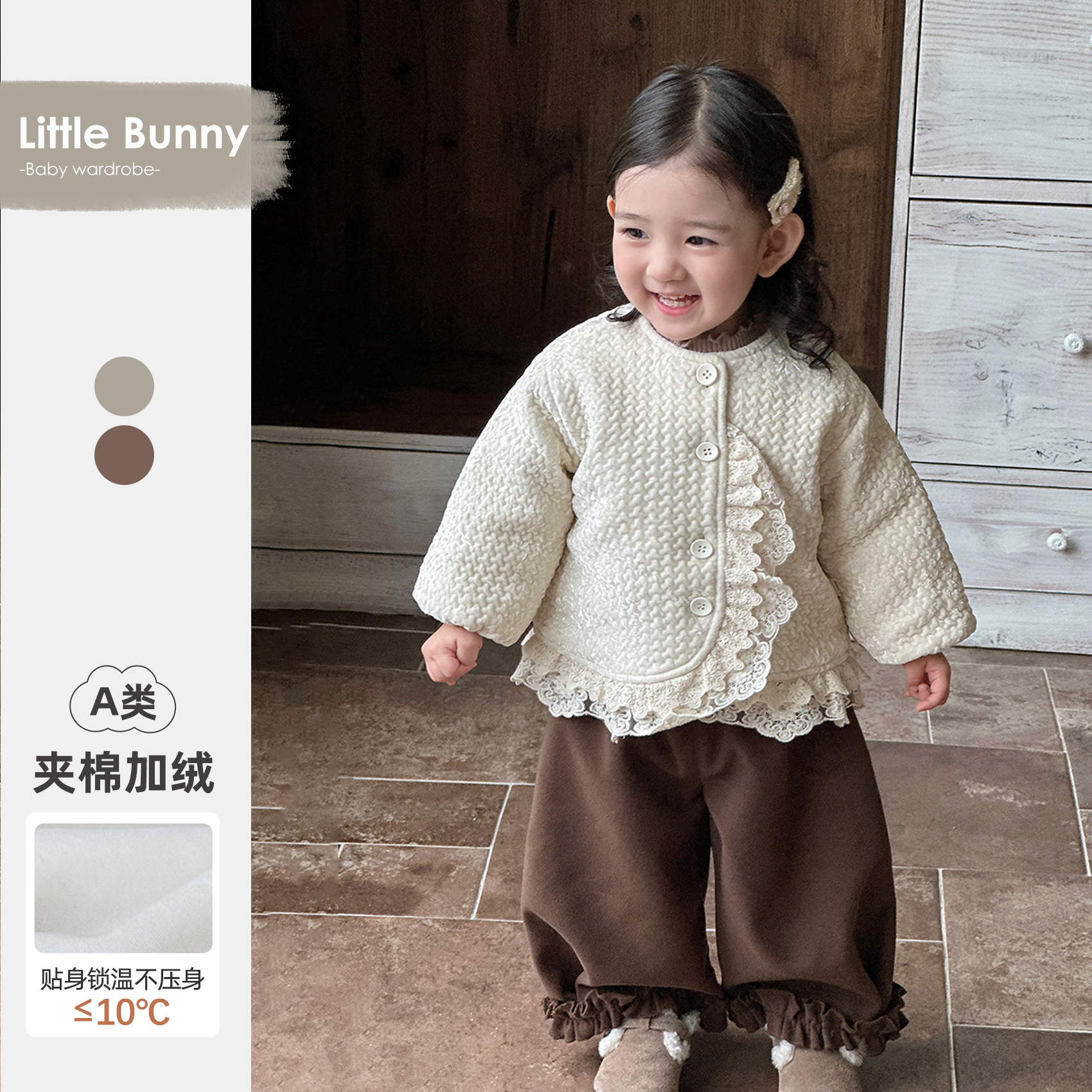 女童冬季套装加厚夹棉宝宝棉服外套冬装洋气婴儿加绒裤子分体衣服