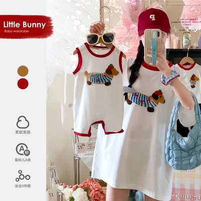 亲子装一家三口夏季薄款小月龄宝宝衣服洋气超萌母女母子背心T恤