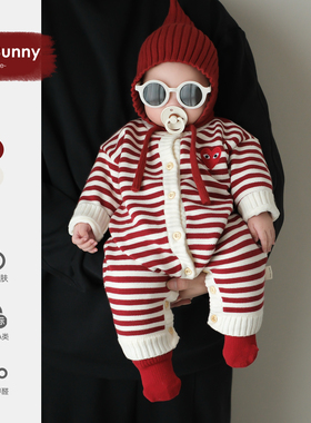 婴儿衣服春秋季满月宝宝连体衣春装喜庆新生幼儿百日拜年外出爬服