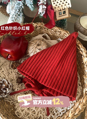 婴幼儿冬季帽子宝宝新款红色防风保暖护耳帽小月龄洋气圣诞毛线帽