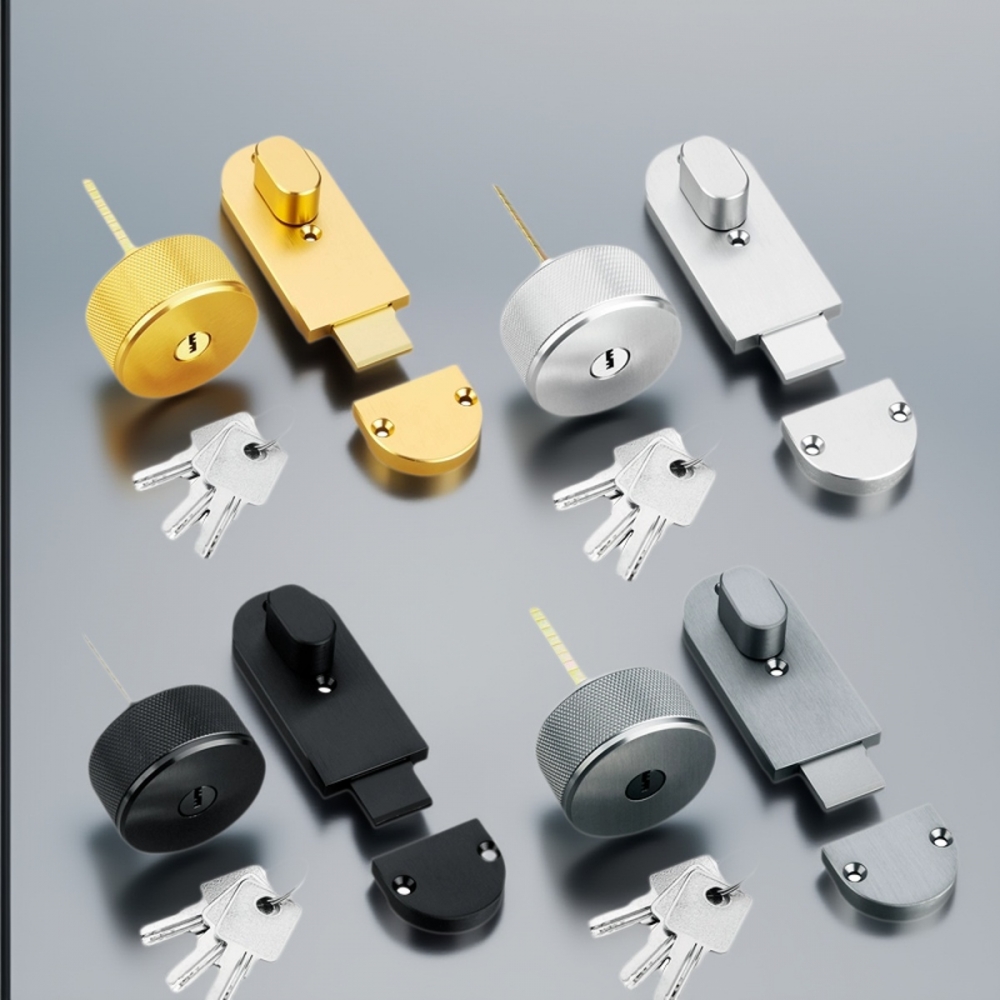 通用卫生间公厕门锁简易带钥匙不锈钢黑色隔断金色锁具灰色插销锁