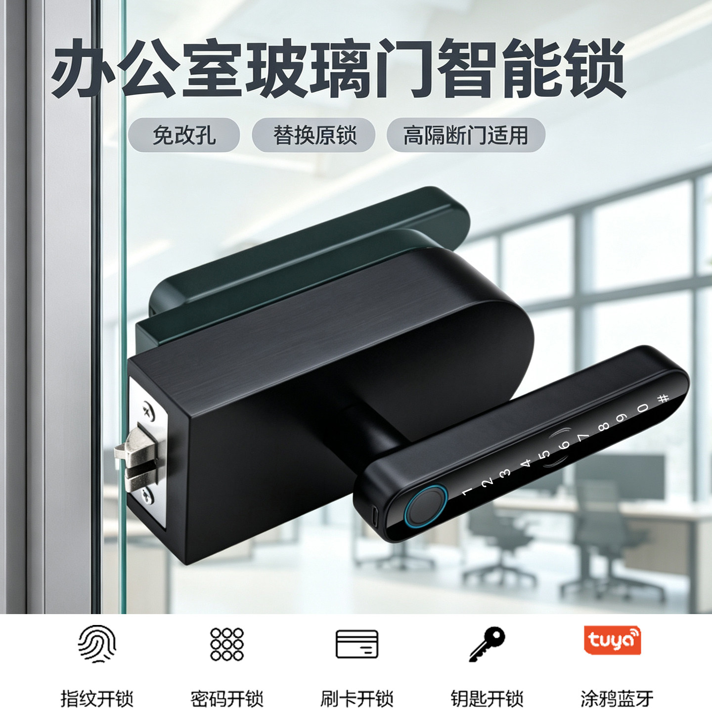 无框玻璃门智能指纹密码锁图片