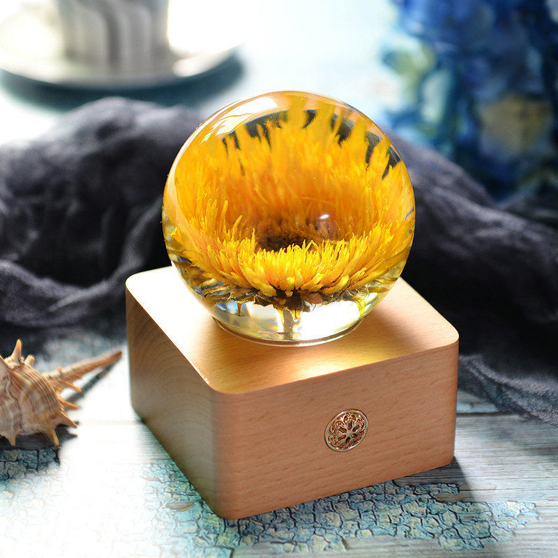 永生花向日葵植物标本摆件环氧树脂工艺品水晶球夜灯创意生日礼物