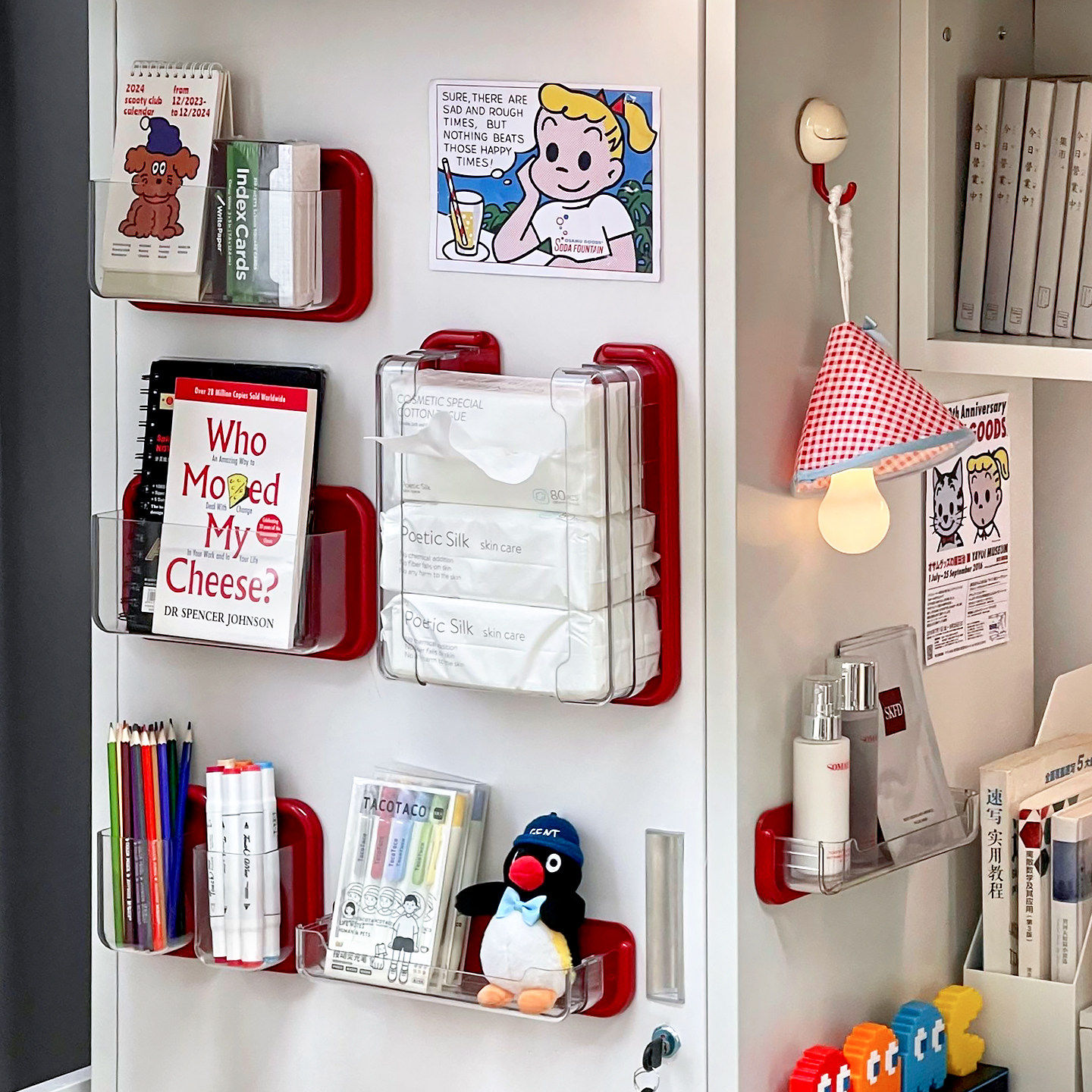 磁吸收纳盒学生宿舍铁皮柜白板壁挂伸缩纸巾架便签文具面膜置物盒