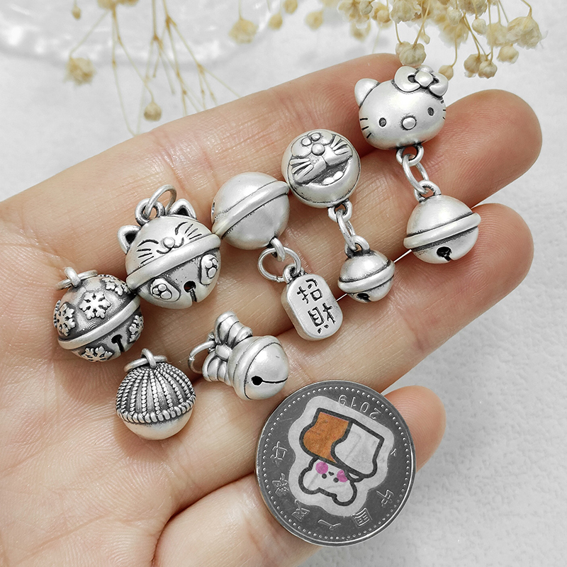 999足银招财纳福铃铛吊坠diy手工