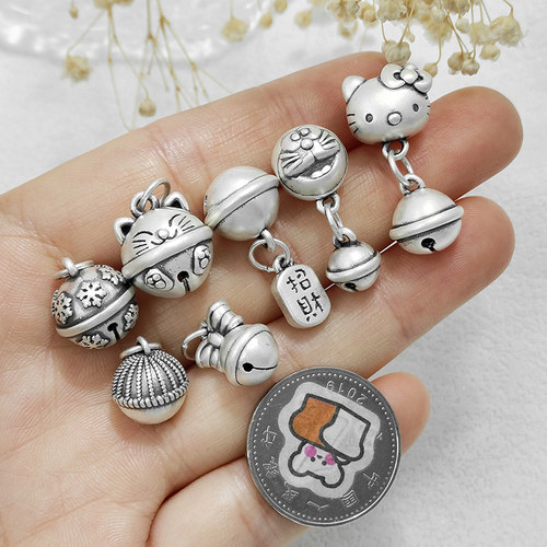 999足银招财纳福铃铛吊坠diy手工