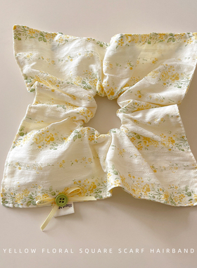 超大黄色碎花方巾大肠发圈女甜美扎头发头绳气质绑低马尾头花发绳