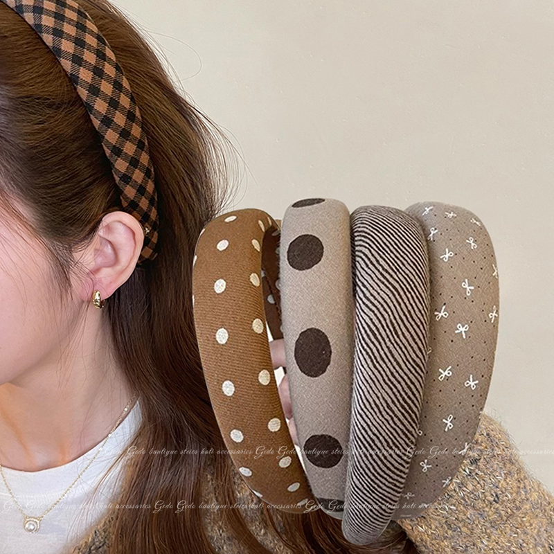 韩系咖色波点海绵宽边发箍