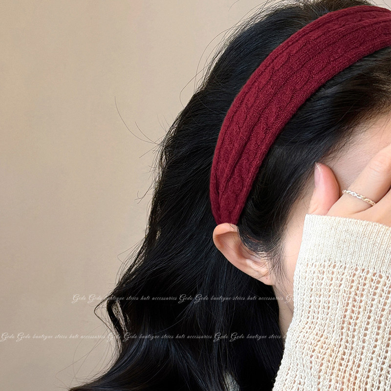 新年红色毛线针织宽边发箍女秋冬日常外戴发捆气质百搭不勒头头箍,饰品/流行首饰/时尚饰品新,发饰,淘宝优惠券,粉丝福利购,淘宝优惠卷
