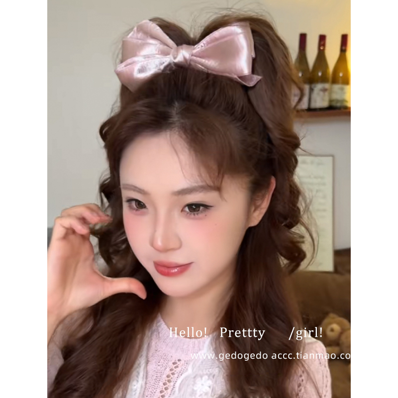 超大号双面粉色蝴蝶结发夹女
