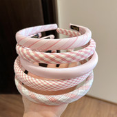 特别好看 粉色格纹海绵小发箍女2026新款 甜美发卡高颅顶发捆头箍