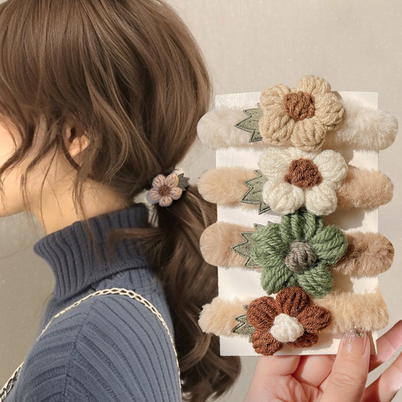 针织毛线花朵毛绒发圈女