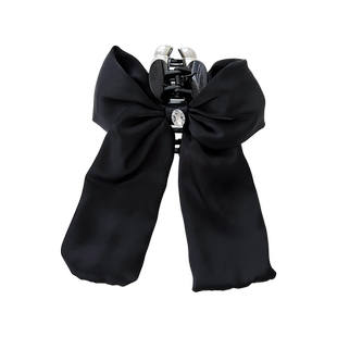 法式高级感黑色缎面蝴蝶结发夹气质半扎发盘发抓夹后脑勺鲨鱼夹子