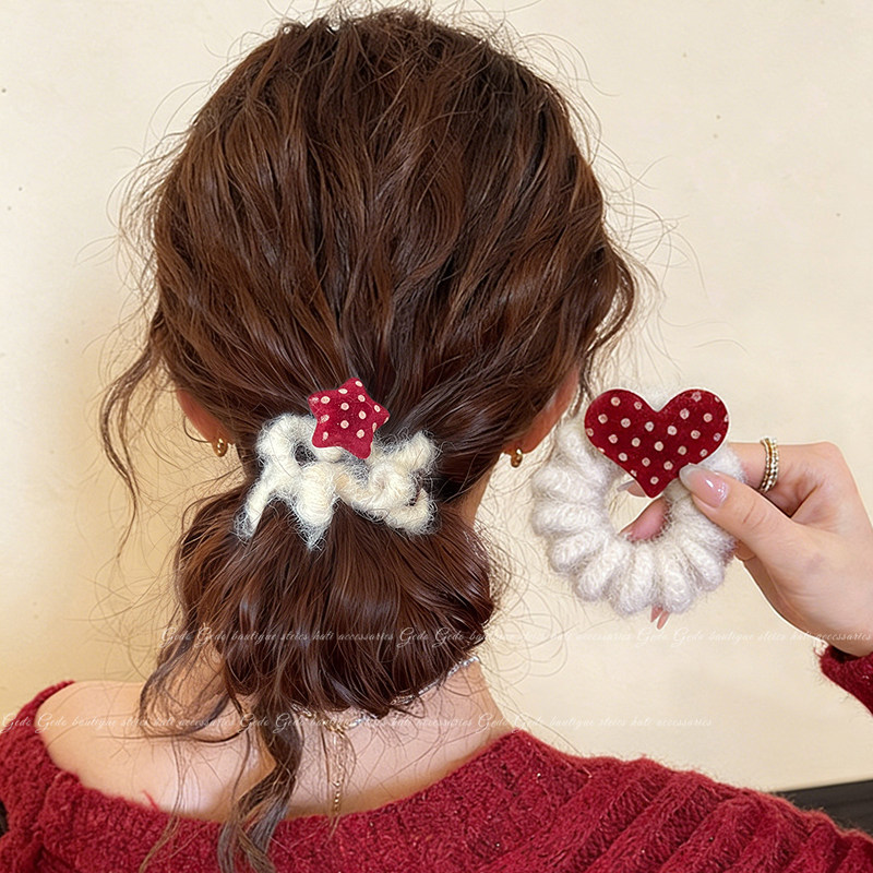 韩系红丝绒波点爱心电话线发圈女优雅低丸子头发绳气质绑头发头绳,饰品/流行首饰/时尚饰品新,发饰,淘宝优惠券,粉丝福利购,淘宝优惠卷