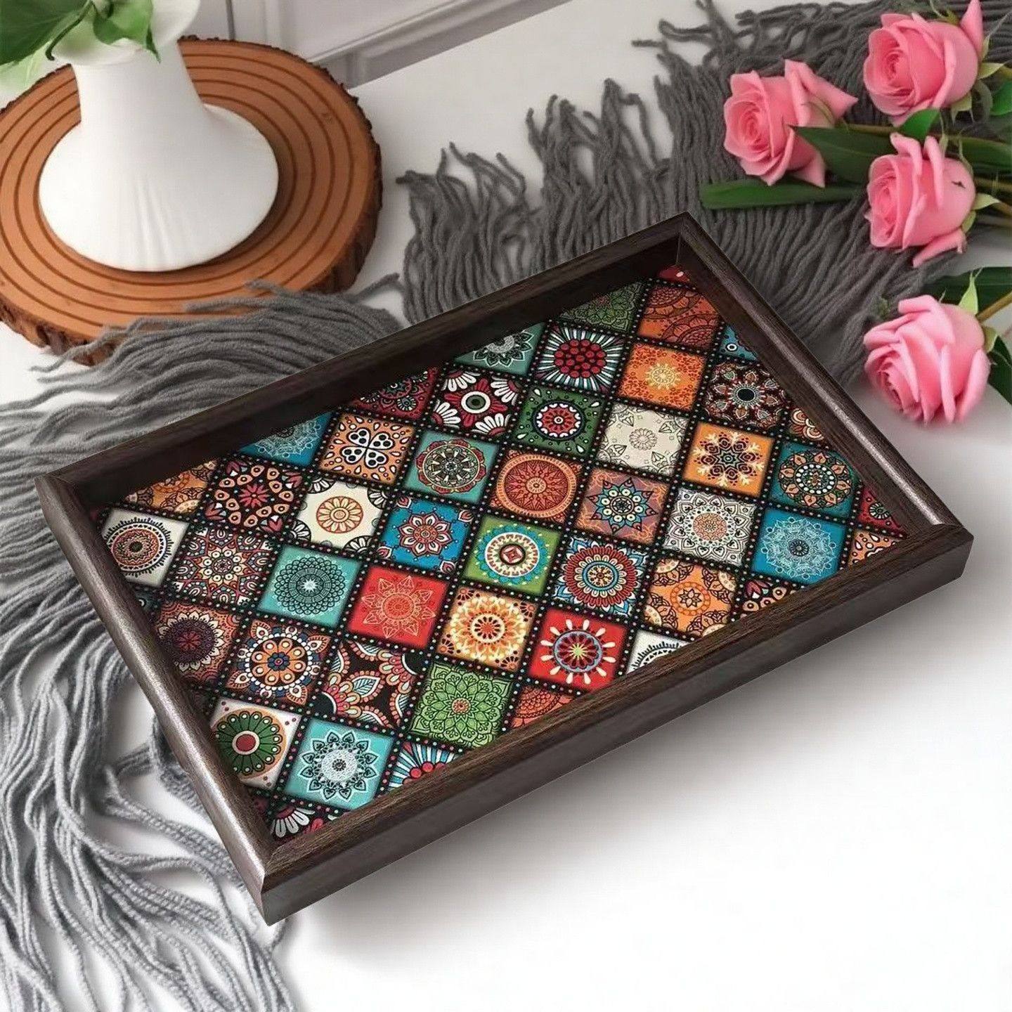 波西米亚风托盘异域客厅桌面收纳首饰收纳玄关家用木质皮革收纳盘,家居饰品,香薰托盘,淘宝优惠券,粉丝福利购,淘宝优惠卷