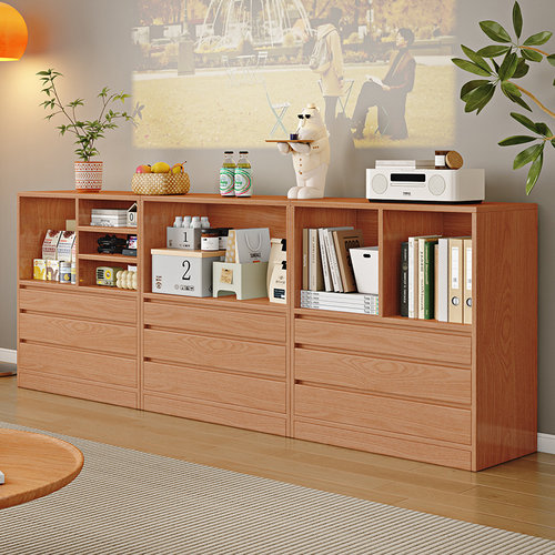 友斯家实木客厅书柜储物柜一体