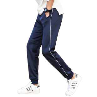 儿童校裤一条杠小脚显瘦运动长裤中小学生校裤深蓝色白边校服裤子