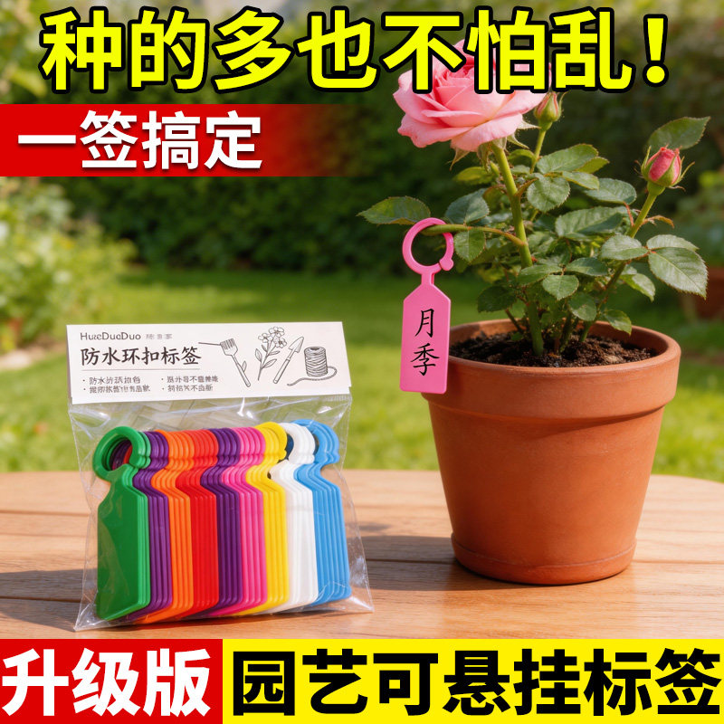 园艺标签吊牌防水植物挂牌塑料植物花卉水果标识卡环扣卡记号牌