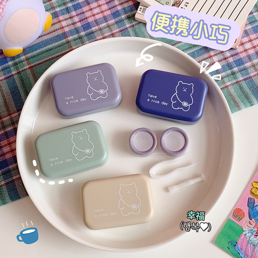 带镜子美瞳护理盒ins可爱便携隐形眼镜伴侣