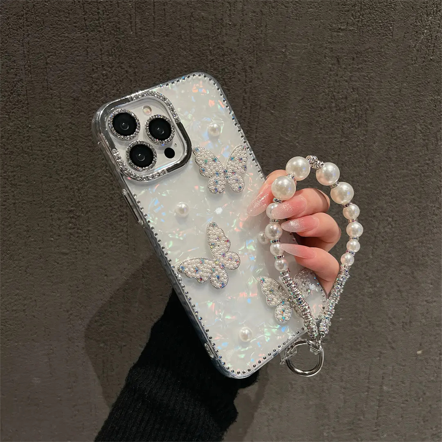 贝母纹蝴蝶闪钻边框适用苹果