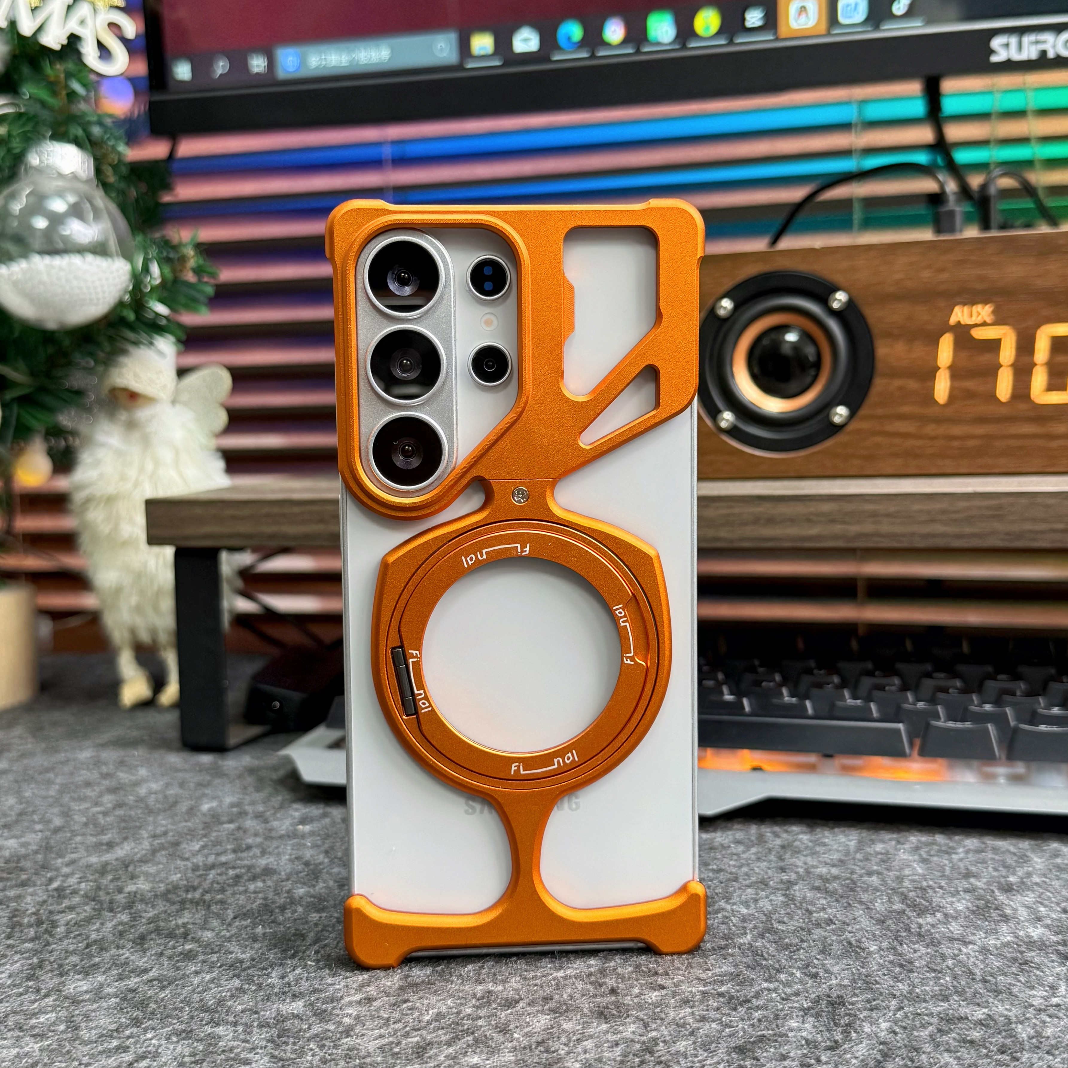 无边框适用三星s26ultra手机壳新款磁吸旋转支架S25Ultra超薄散热镂空全包防摔保护套Samsung男创意小众外壳
