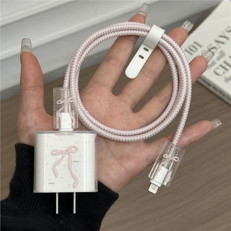 适用苹果16粉蝴蝶结20W保护套