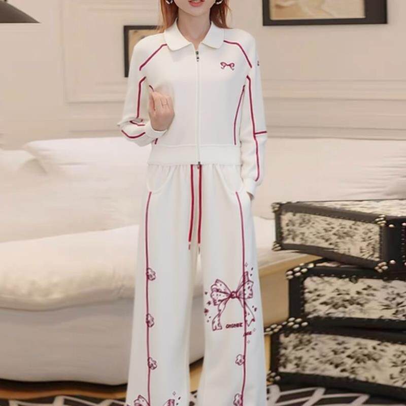 ROUMIKL2025新款运动风立领拉链卫衣套装女春秋时尚洋气蝴蝶结印
