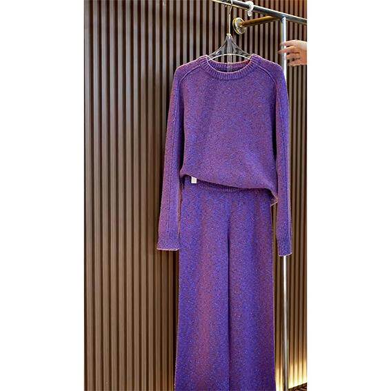 ROUMIKL春装搭配一整套高级感洋气减龄紫色细闪亮片毛衣针织休闲